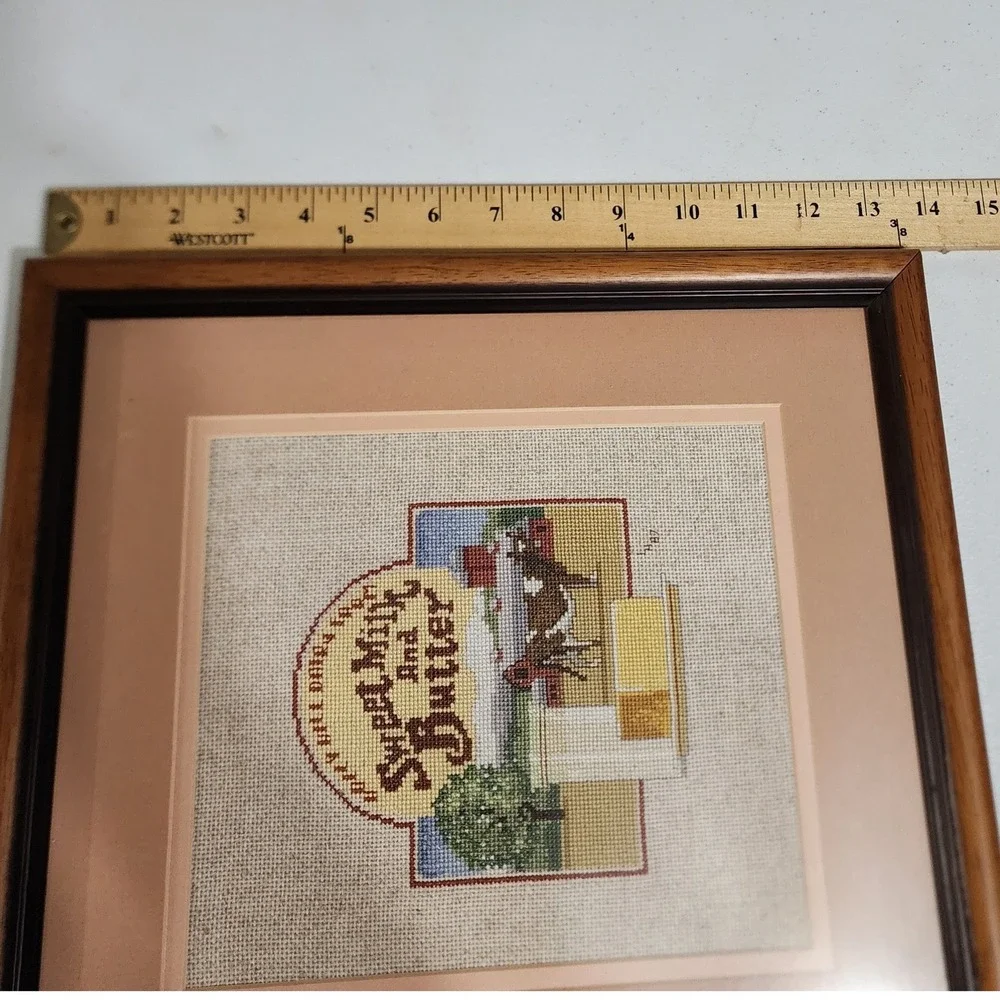Vintage 1987 Handmade Cross Stitch Sweet Milk and Butter Dairy Farm Framed Art